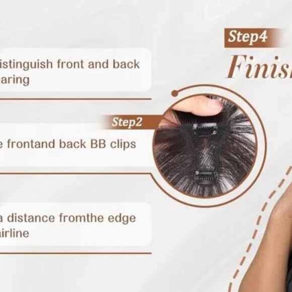 8" Clip-In Synthetic Hair TopperThinner Natural-Looking 3D Fringe Darkest Brown - Picture 6 of 8